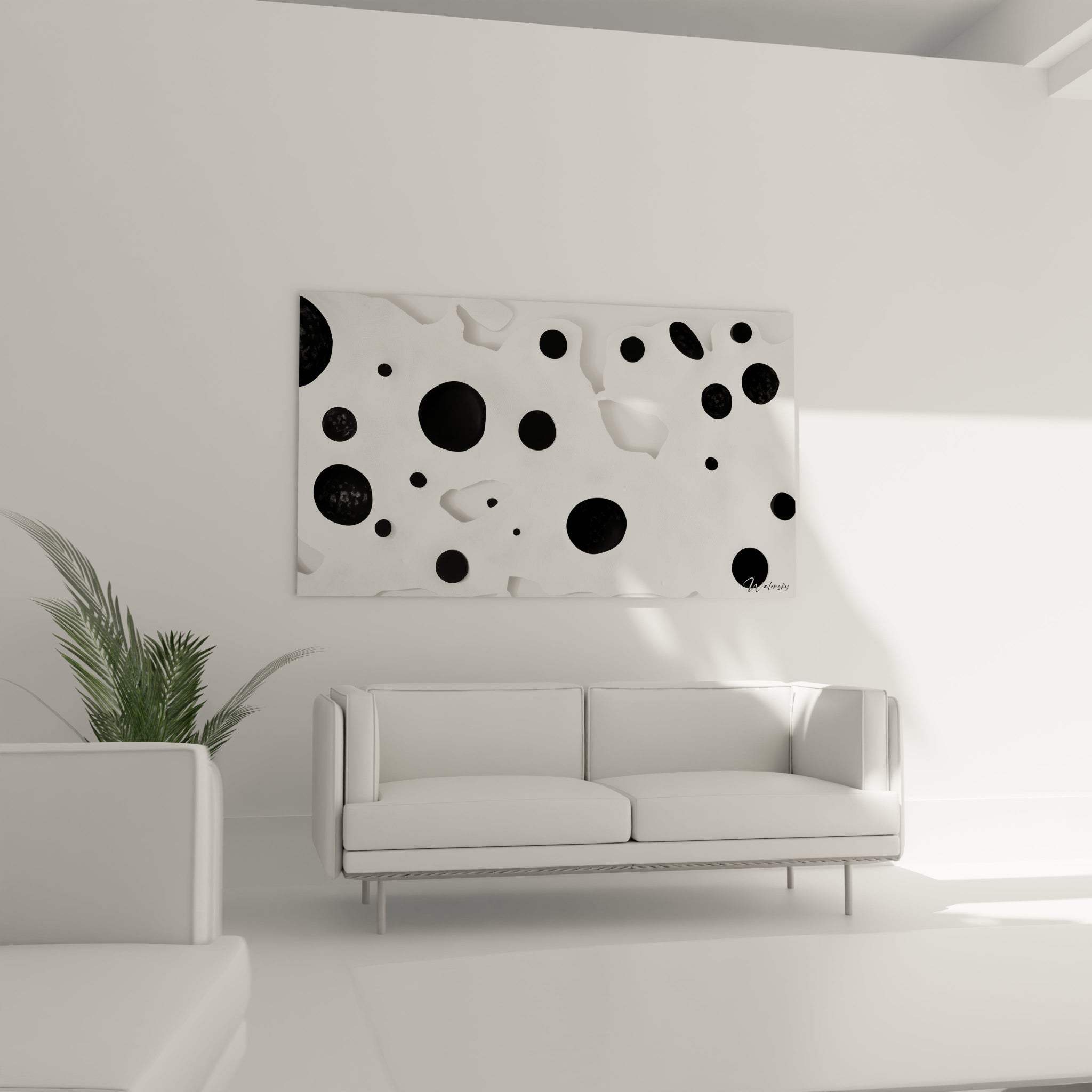Tableau tacheté noir et blanc de Walensky, décor moderne pour salon minimaliste