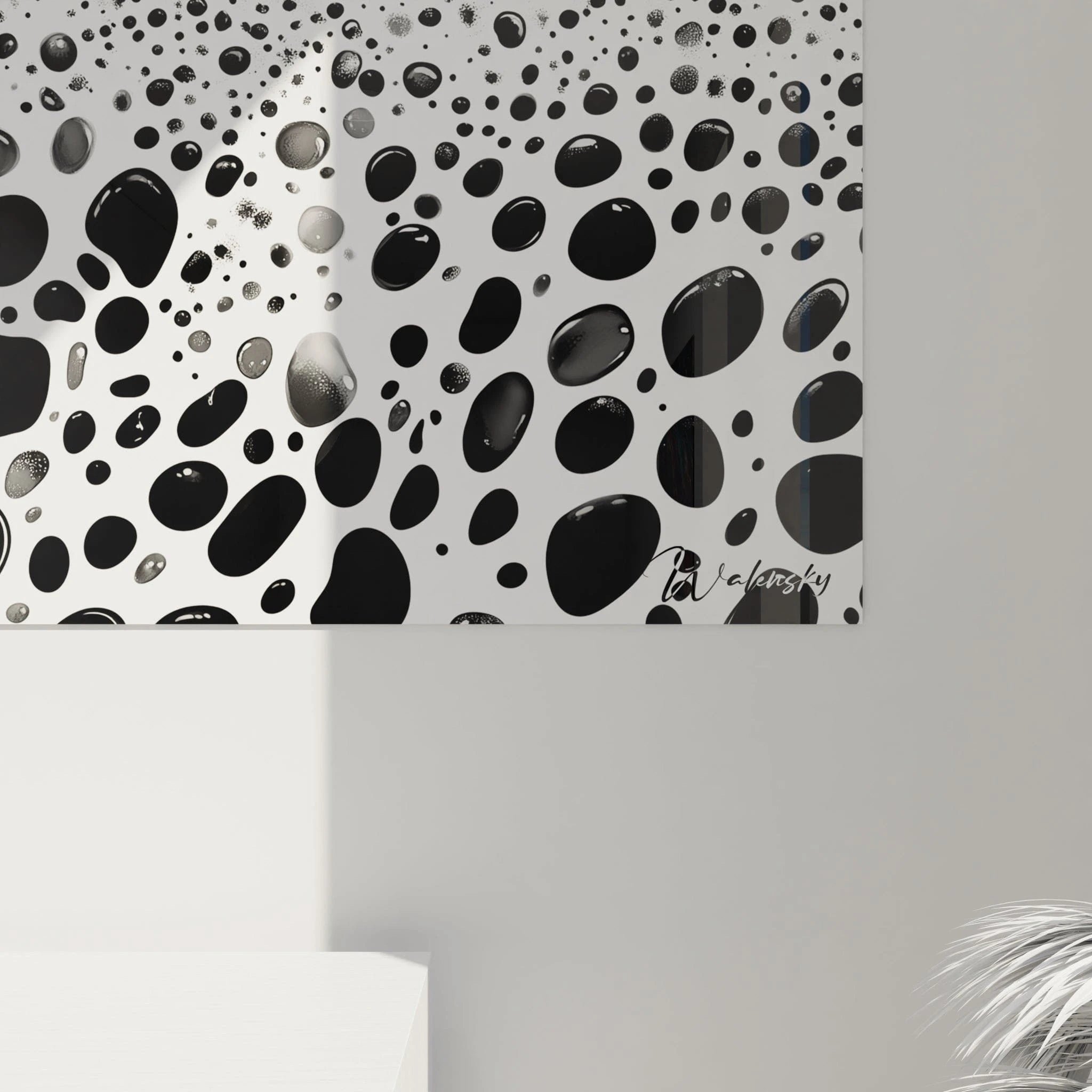 Tableau tacheté noir et blanc de Walensky avec des motifs abstraits et modernes