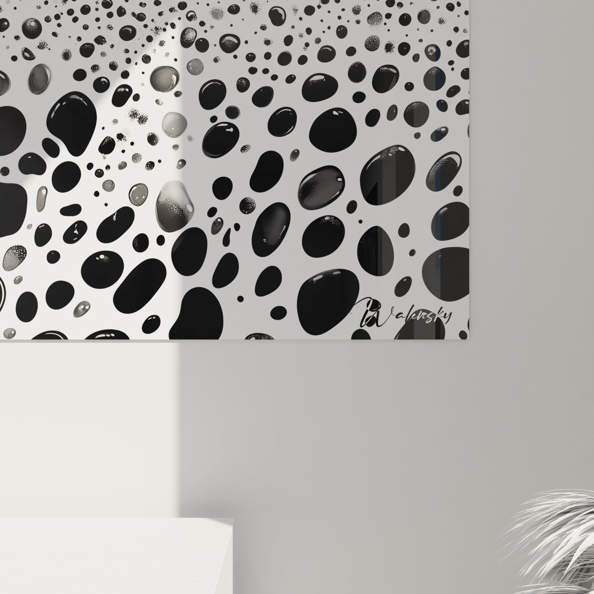 Tableau tacheté noir et blanc de Walensky avec des motifs abstraits et modernes