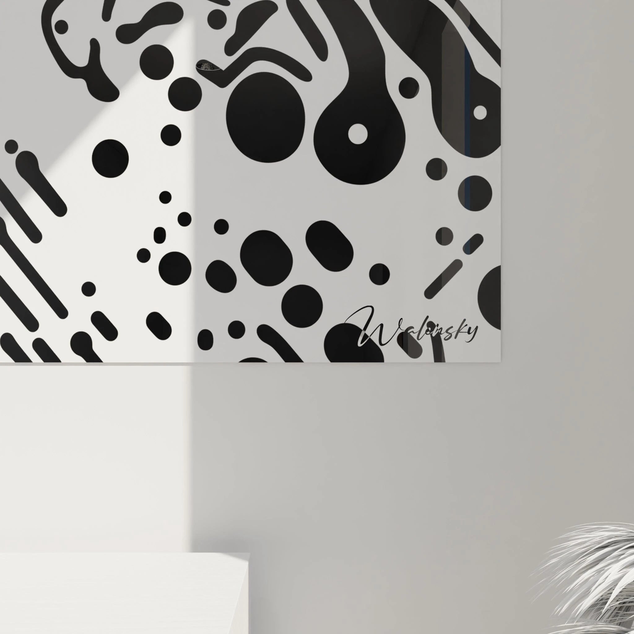 Tableau tacheté noir et blanc de Walensky avec des motifs contemporains pour décoration moderne