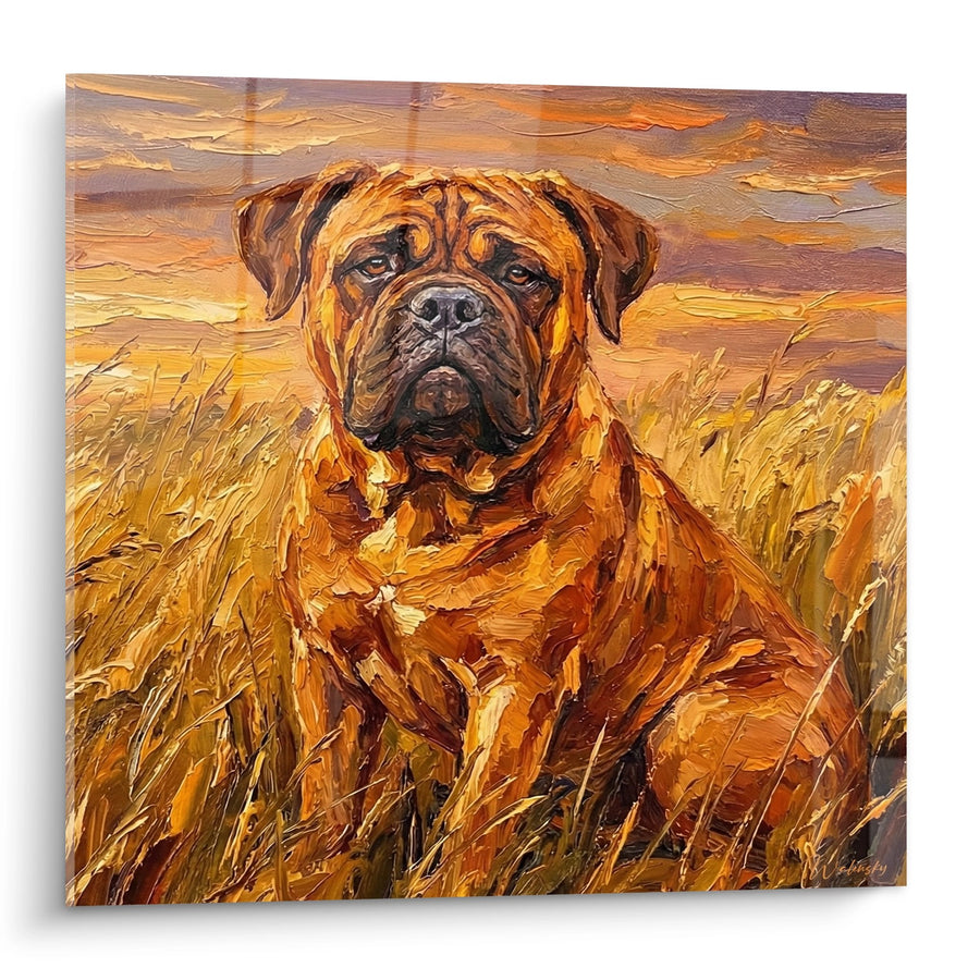 Hundegemälde Wilder Hund im goldenen Weizenfeld - Herbstliche Majestät - Bullmastiff Edition