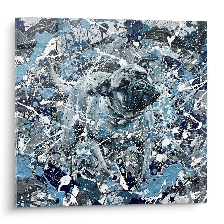 Tableau Bullmastiff Expressionniste aux Éclaboussures Bleues - Puissance Abstraite - Edition Bullmastiff
