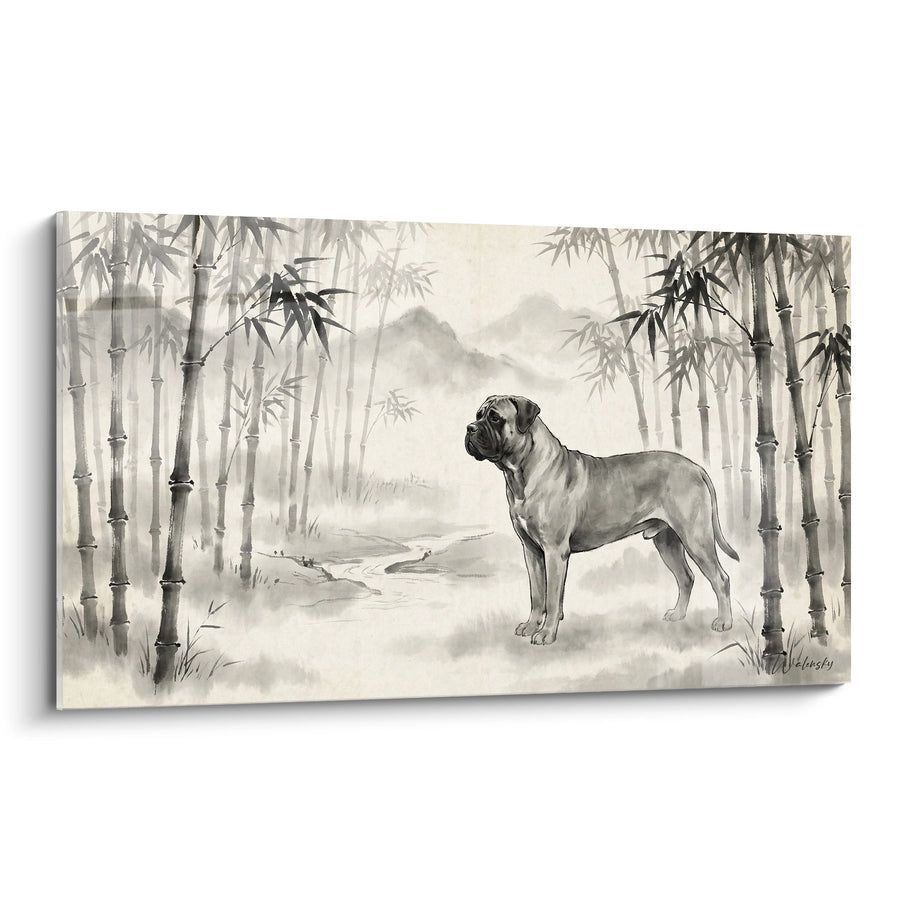 Tableau Bullmastiff dans Forêt de Bambous Gris - Sérénité Orientale - Edition Bullmastiff