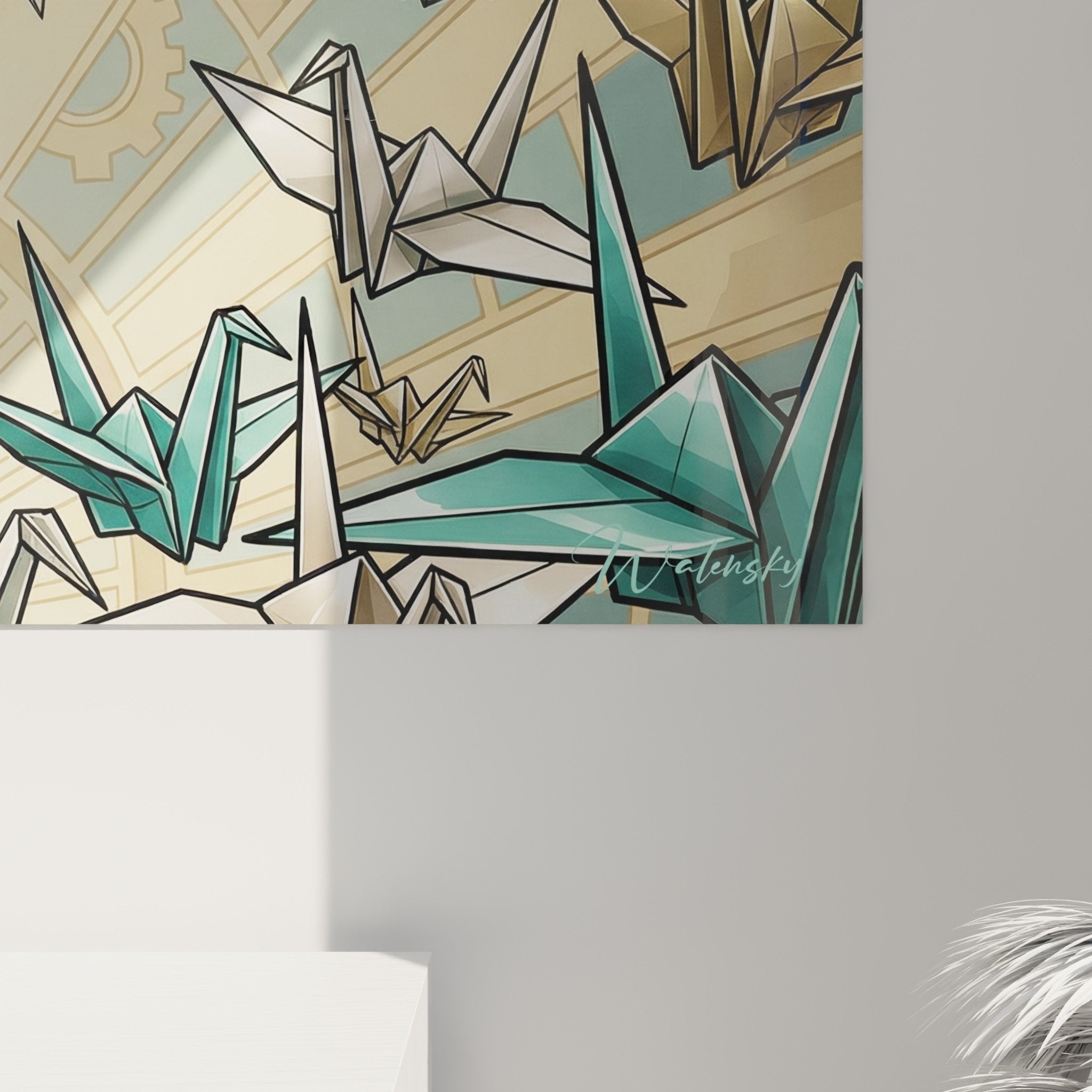 Vue ensemble tableau Bullmastiff stylisé origami décoration murale moderne zen