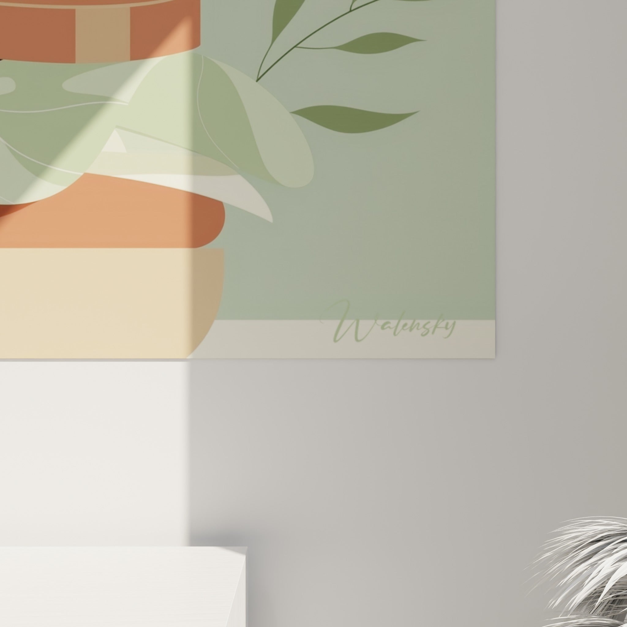 Détail du pain doré et de la feuille verte du tableau montrant les aplats de couleur et le grain de l'impression