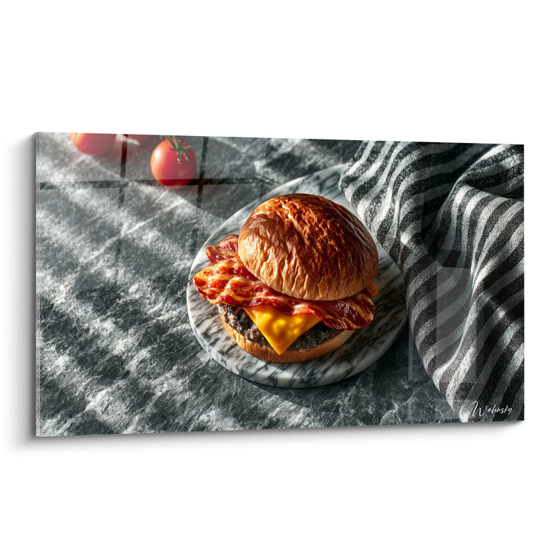 Tableau Burger doré et gris au bacon craquant - Ombre en losanges - Edition Burger