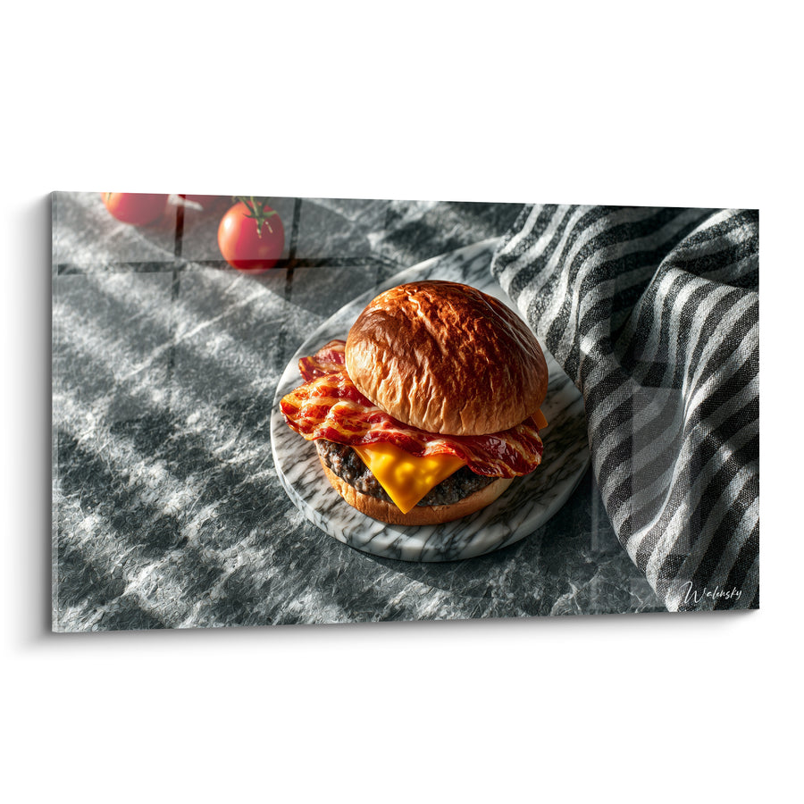 Tableau Burger doré et gris au bacon craquant - Ombre en losanges - Edition Burger