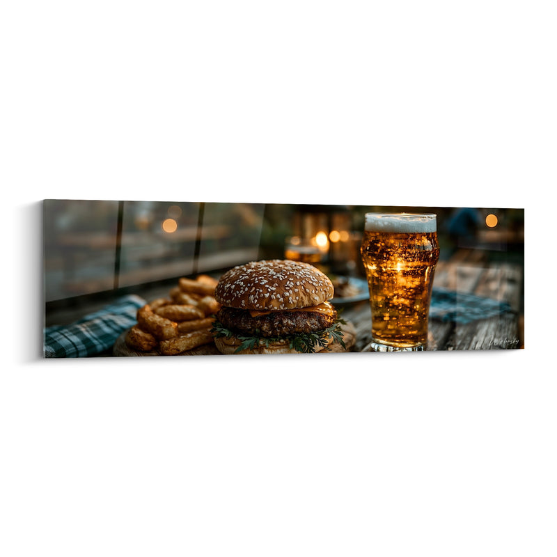 Tableau Burger doré et bière ambrée - Soirée en terrasse - Edition Burger