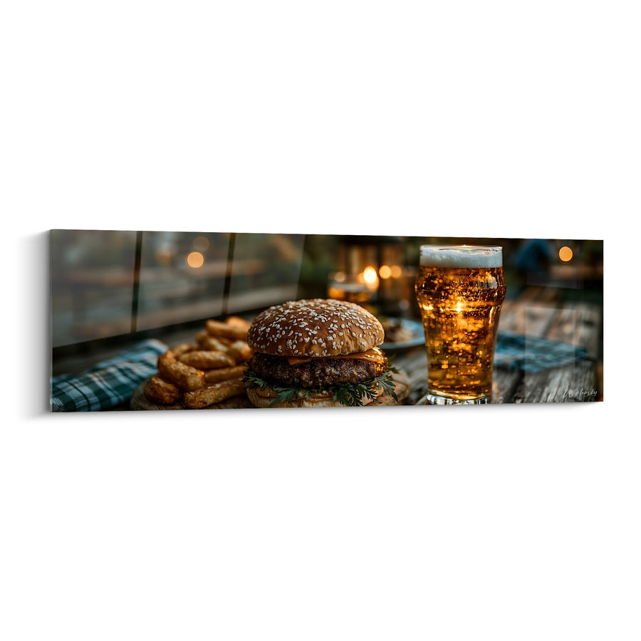 Tableau Burger doré et bière ambrée - Soirée en terrasse - Edition Burger