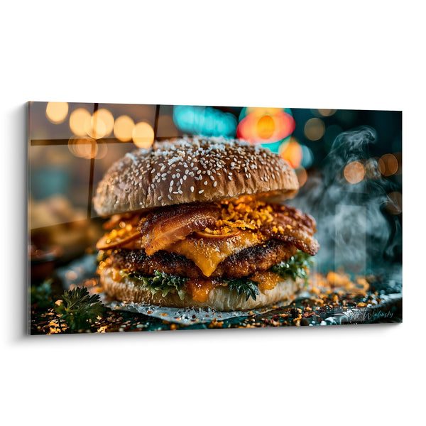 Cuadro Hamburguesa Dorada Ahumada con Tocino Crujiente - Hambre Nocturna - Edición Hamburguesa