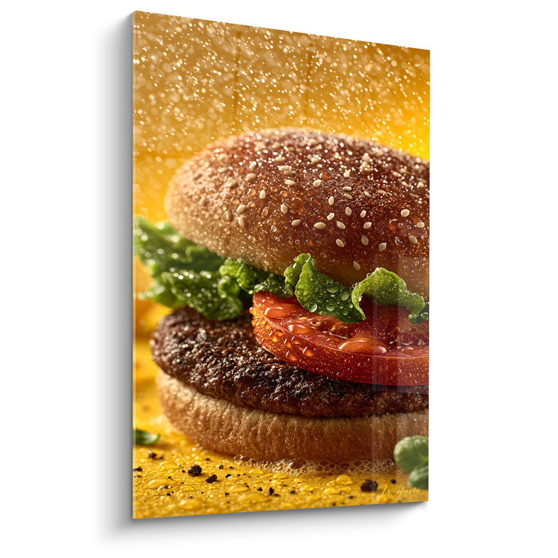 Tableau Pain sésame doré et vert aux gouttelettes d'eau - Pluie fine ambrée - Edition Burger