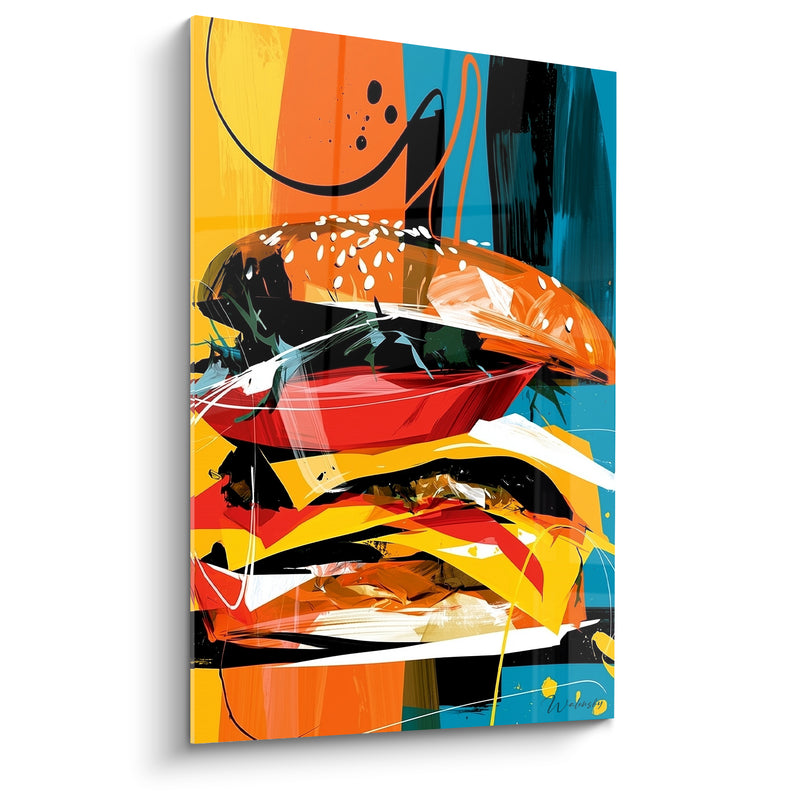Tableau Burger éclaté orange et bleu sarcelle - Appétit vibrant - Edition Burger