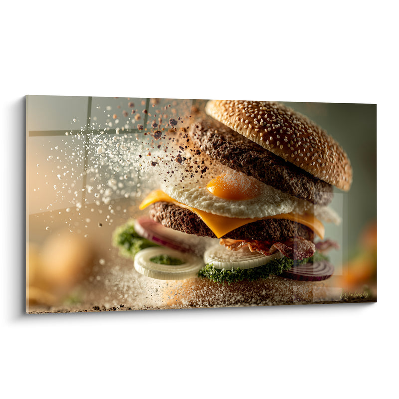 Tableau Doré et brun à l'œuf éclaboussé - Rondelles d'oignon blanc - Edition Burger