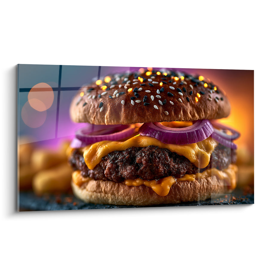 Tableau Burger fromage fondant oignons violets - Faim de nuit - Edition Burger