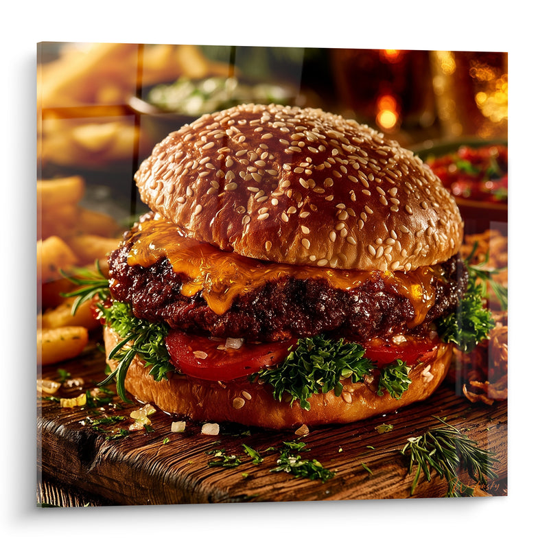 Tableau Doré et vert au persil frais parsemé - Planche en bois brut - Edition Burger