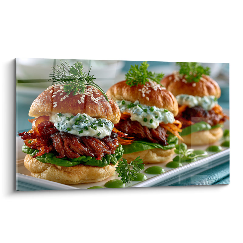 Tableau Mini burgers dorés à la sauce herbacée - Plaisir gourmet - Edition Burger