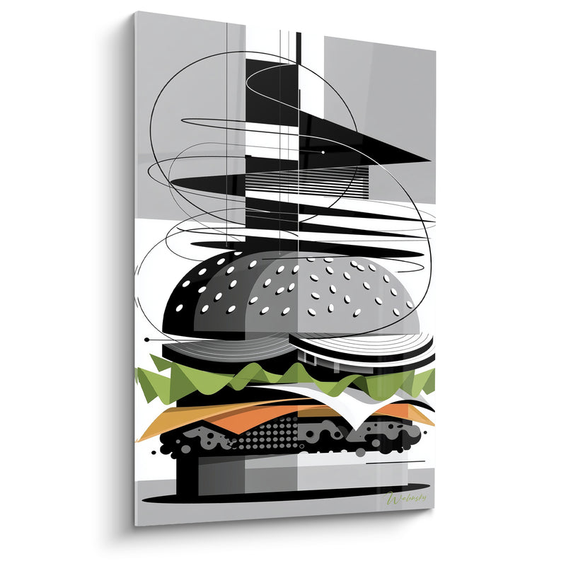 Tableau Burger graphique noir et gris futuriste - Cuisine futuriste - Edition Burger