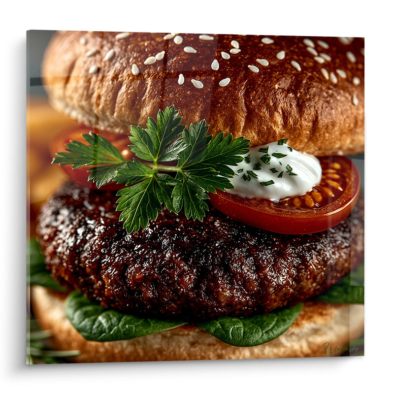 Tableau Steak brun et vert au persil frisé - Sauce blanche ciboulette - Edition Burger