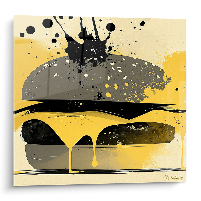 Tableau Burger jaune et noir aux éclaboussures - Éclaboussure gourmande - Edition Burger