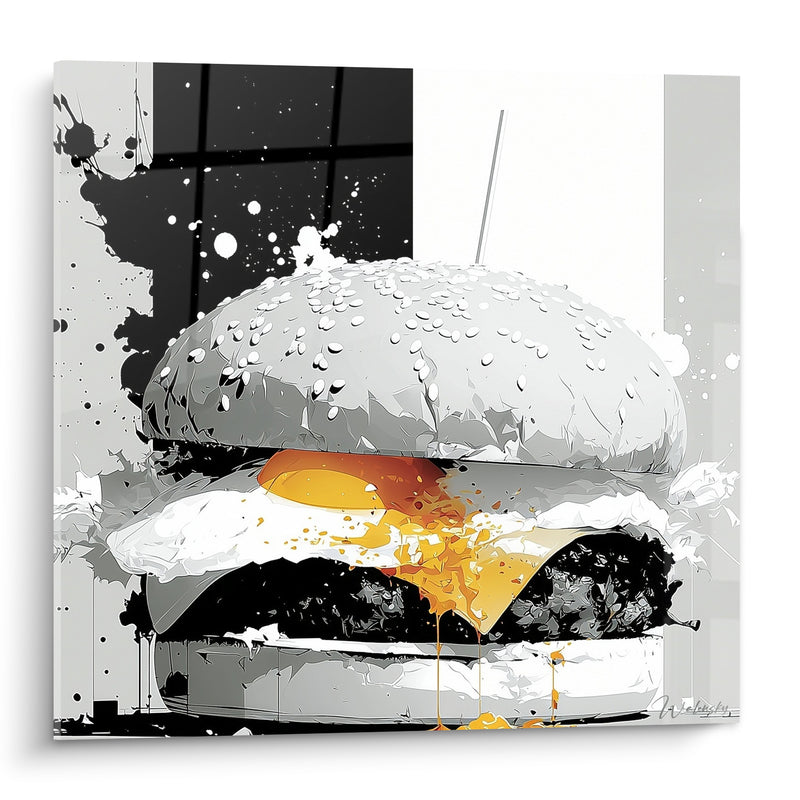 Tableau Burger noir et blanc au jaune coulant - Appétit urbain - Edition Burger