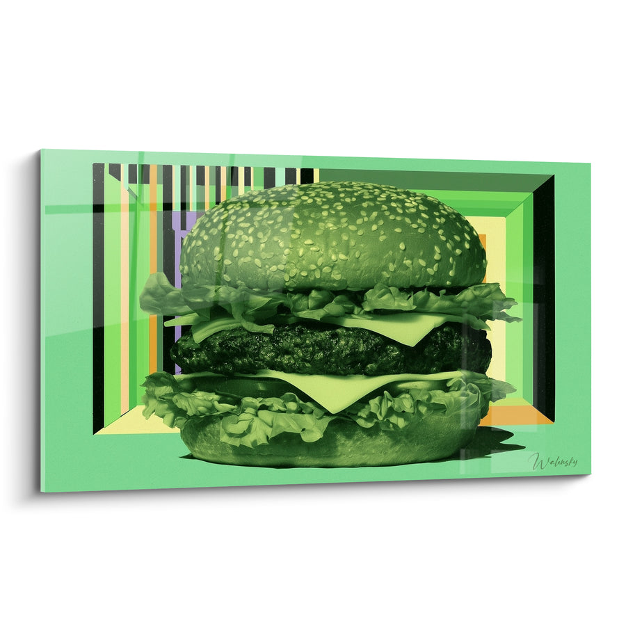 Tableau Burger monochrome vert à motifs géométriques - Vertige pop - Edition Burger
