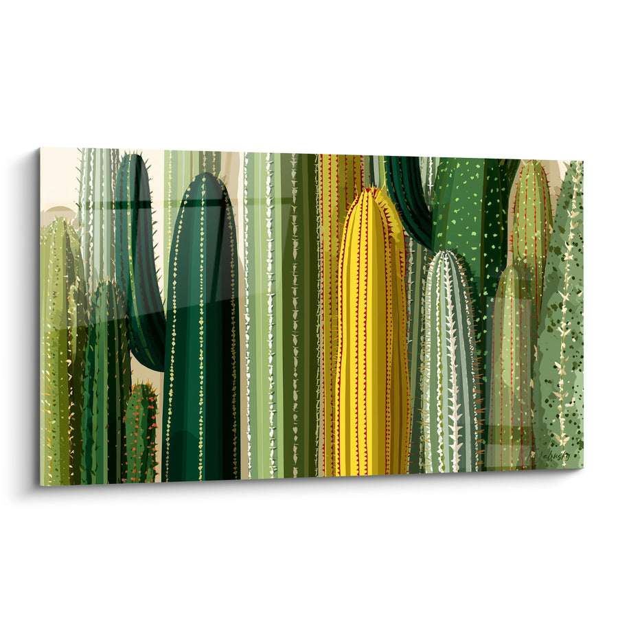 Tableau Forêt de Cactus aux Nuances Vertes et Jaunes - Jardin Géométrique - Edition Cubisme