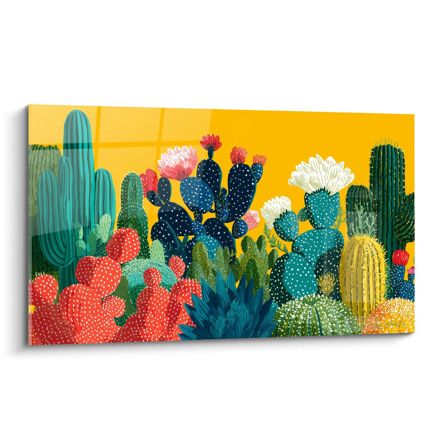 Tableau Cactus Multicolores sur Fond Orangé - Jardin Géométrique - Edition Cubisme