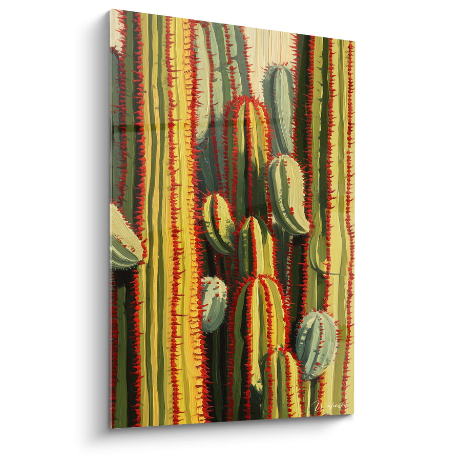 Tableau Cactus aux Bandes Colorées Jaunes et Rouges - Désert Géométrique - Edition Cubisme
