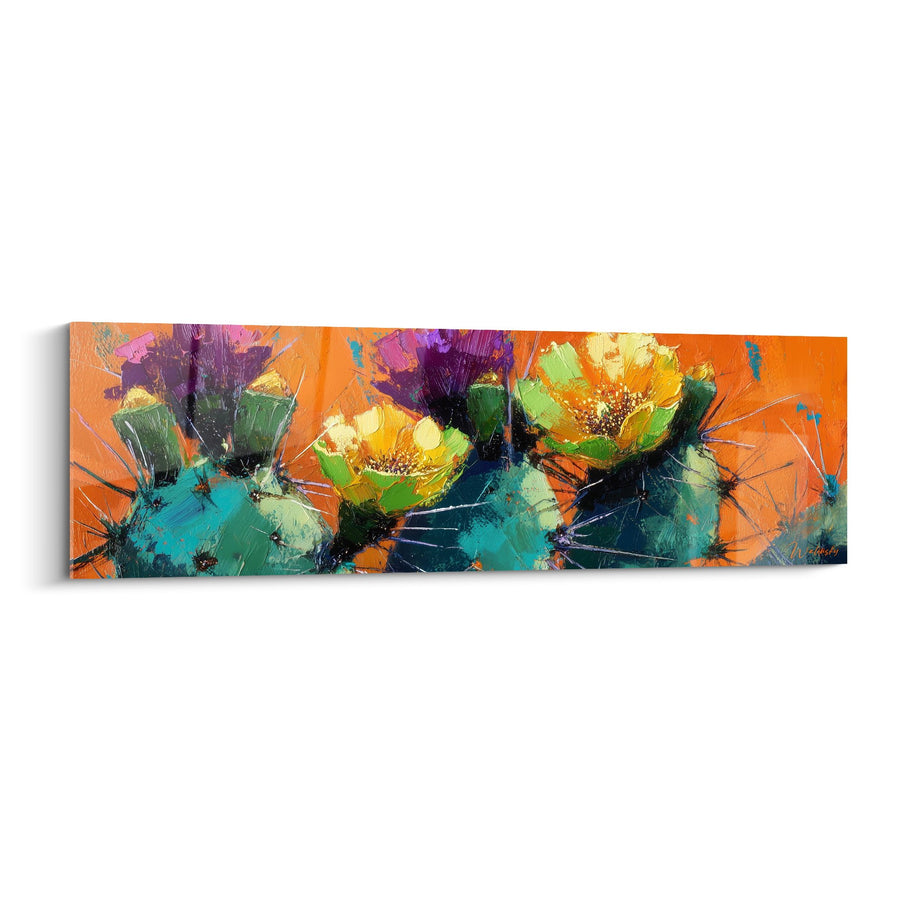 Multicolor Cactus Painting Orange Background - Brilliant Blooming - Cactus Edition