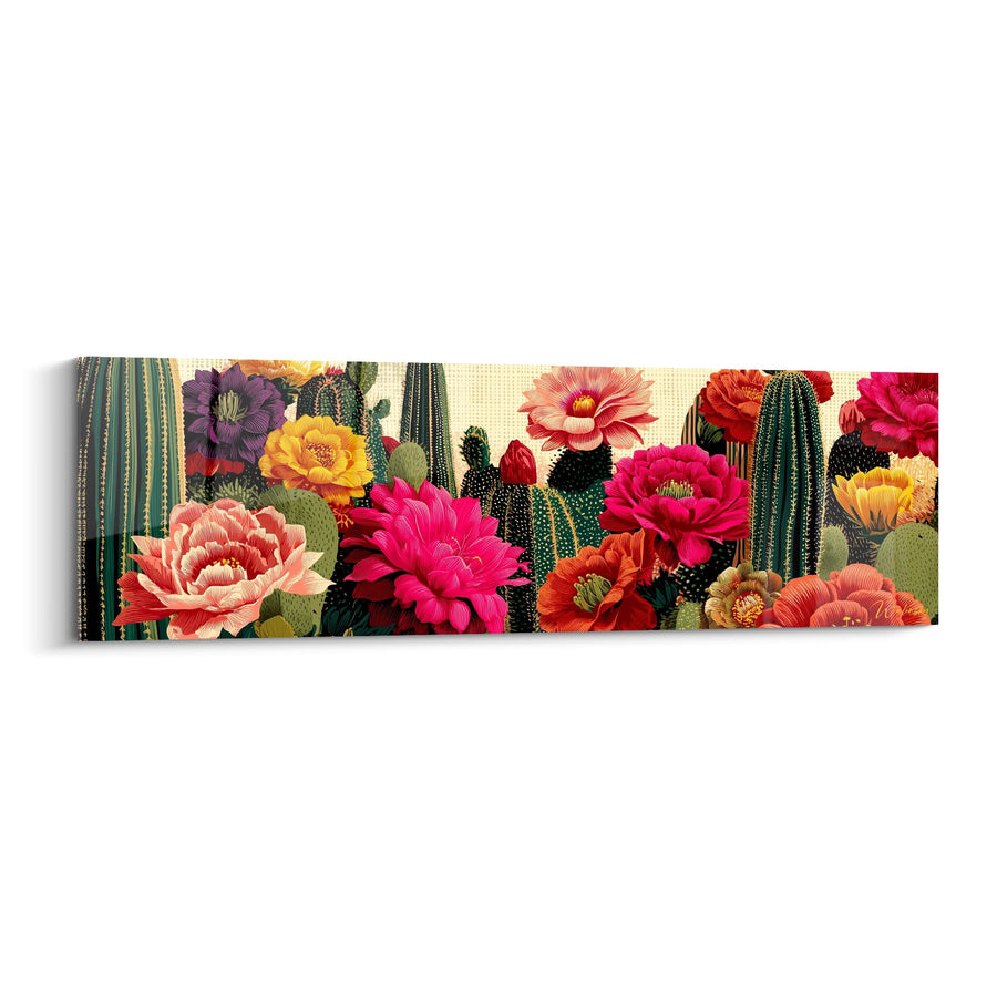 Tableau Cactus et Fleurs Multicolores sur Fond Crème - Jardin Désertique Éclatant - Edition Cubisme
