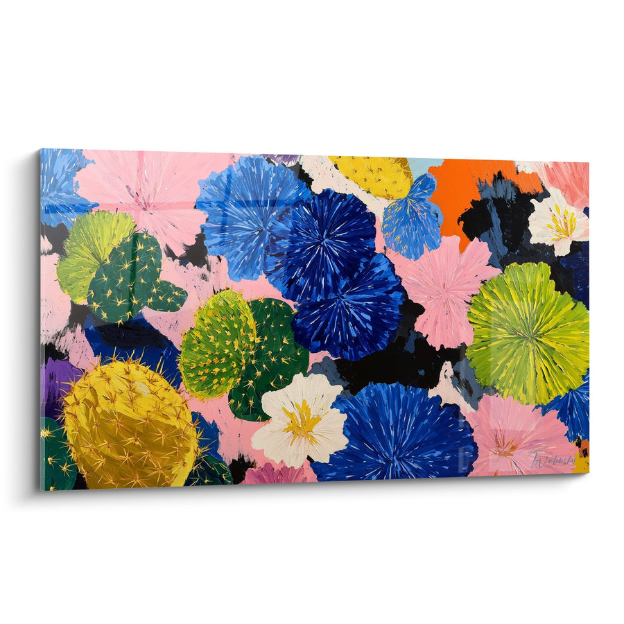 Tableau Cactus et Fleurs Tropicales Multicolores - Jardin Vibrant - Edition Cubisme