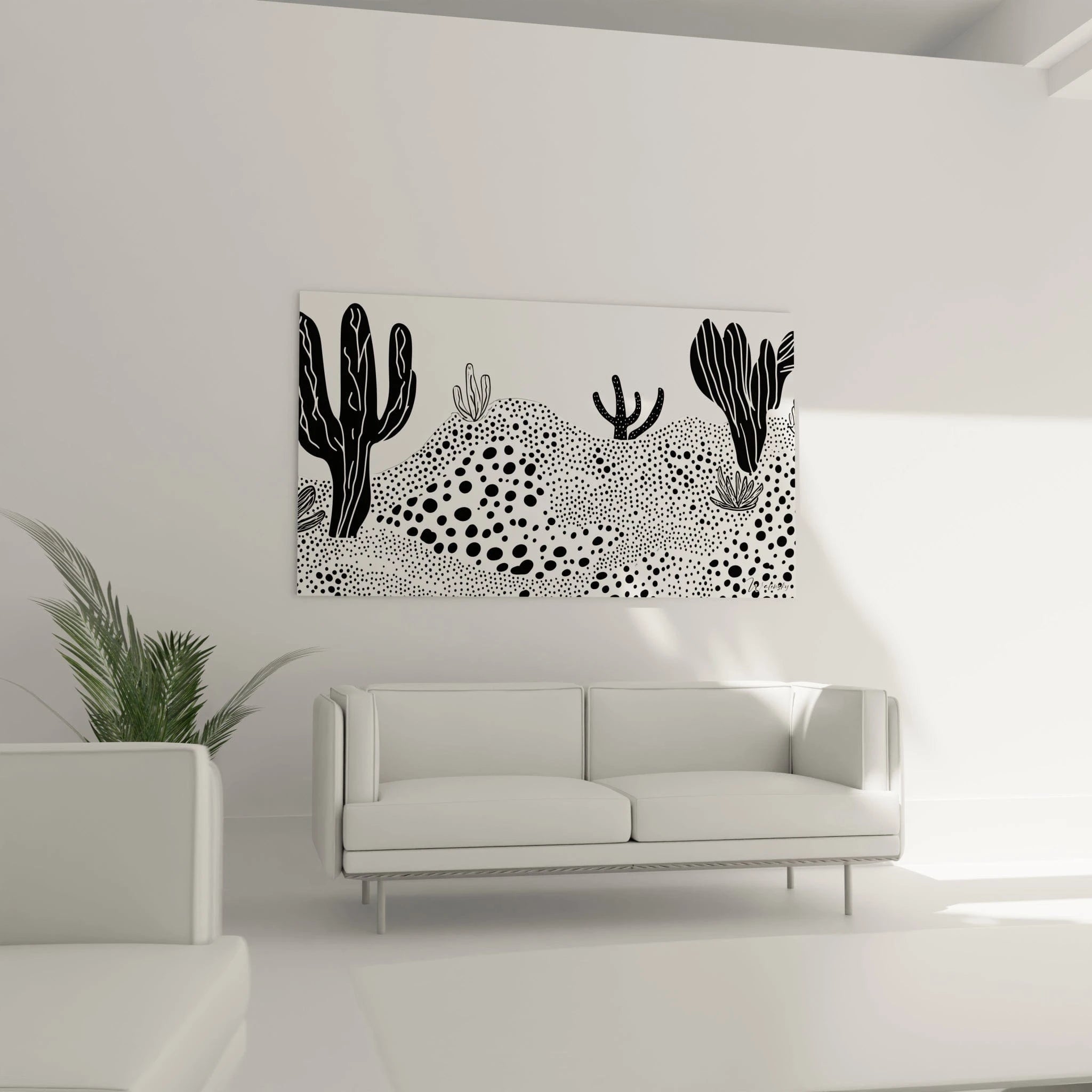 Tableau tacheté noir et blanc avec des cactus modernes pour la décoration intérieure