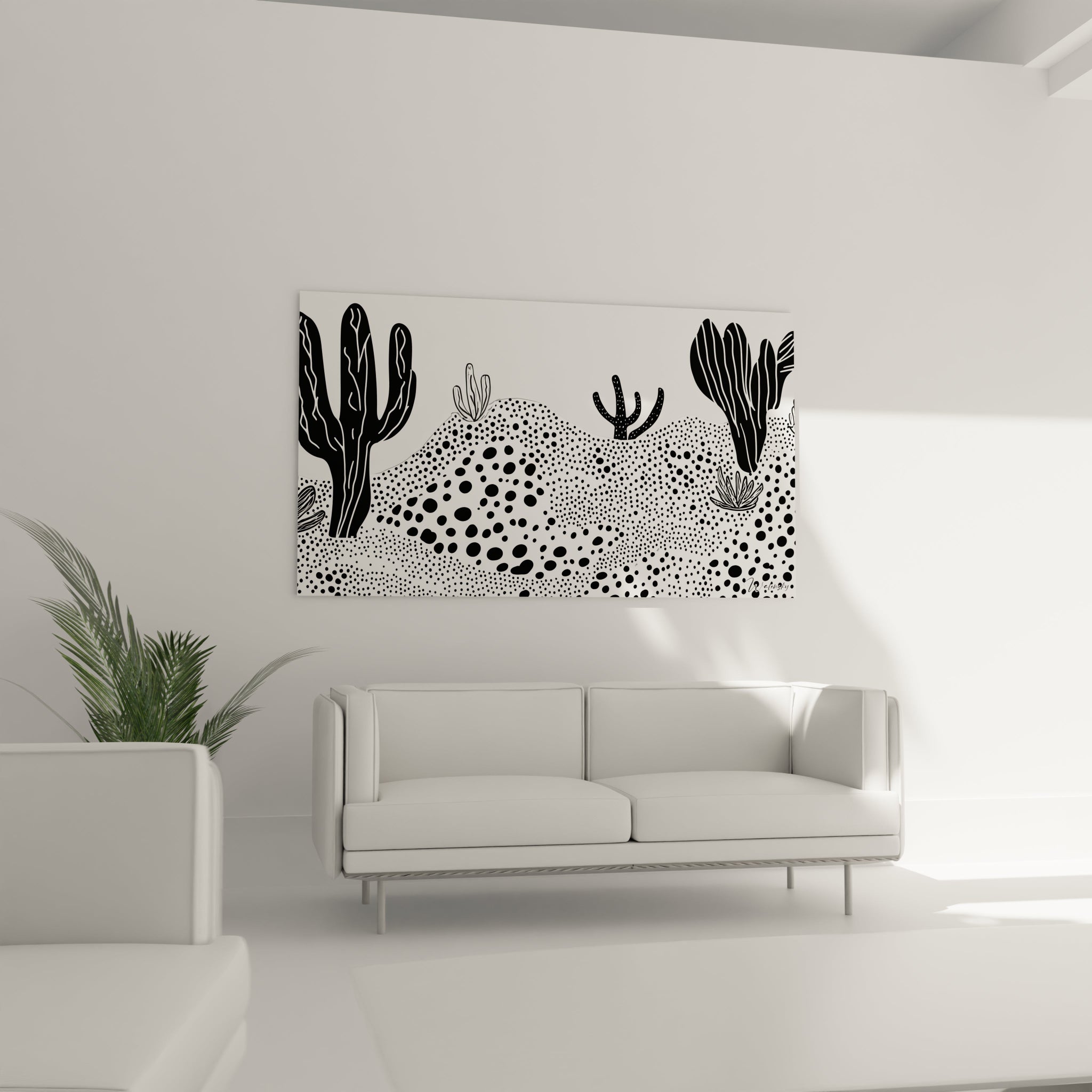 Tableau tacheté noir et blanc avec des cactus modernes pour la décoration intérieure
