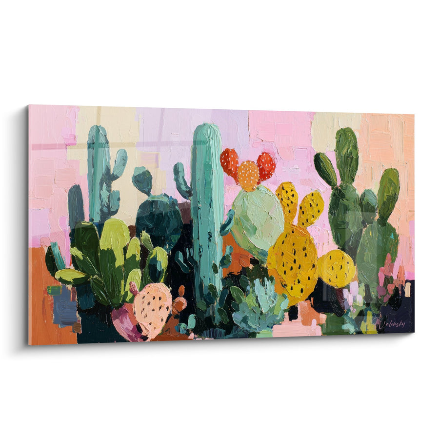 Tableau Cactus Multicolores sur Fond Pastel - Jardin Éclectique - Edition Cubisme