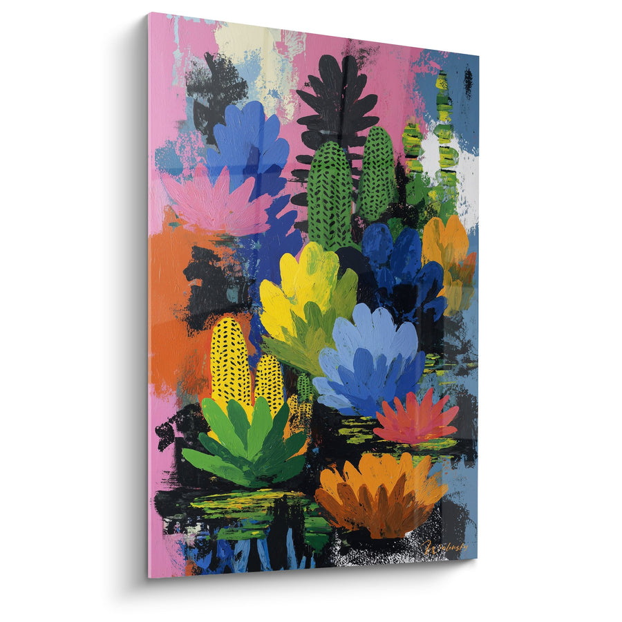 Cactus and Tropical Plants Wall Art on Colorful Abstract Background - Exotic Garden - Cactus Edition