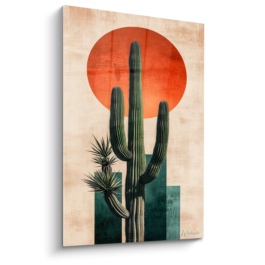 Tableau Cactus Saguaro Orange et Vert sur Fond Beige - Désert Géométrique - Edition Cubisme