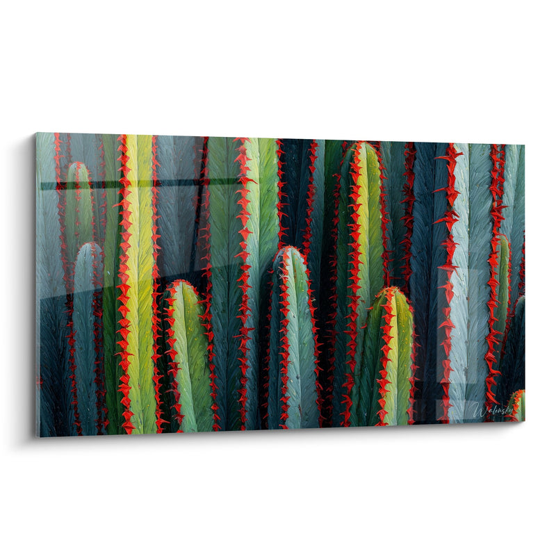 Quadro steli verdi e blu con spine rosse - Foresta Spinosa - Edizione Cactus