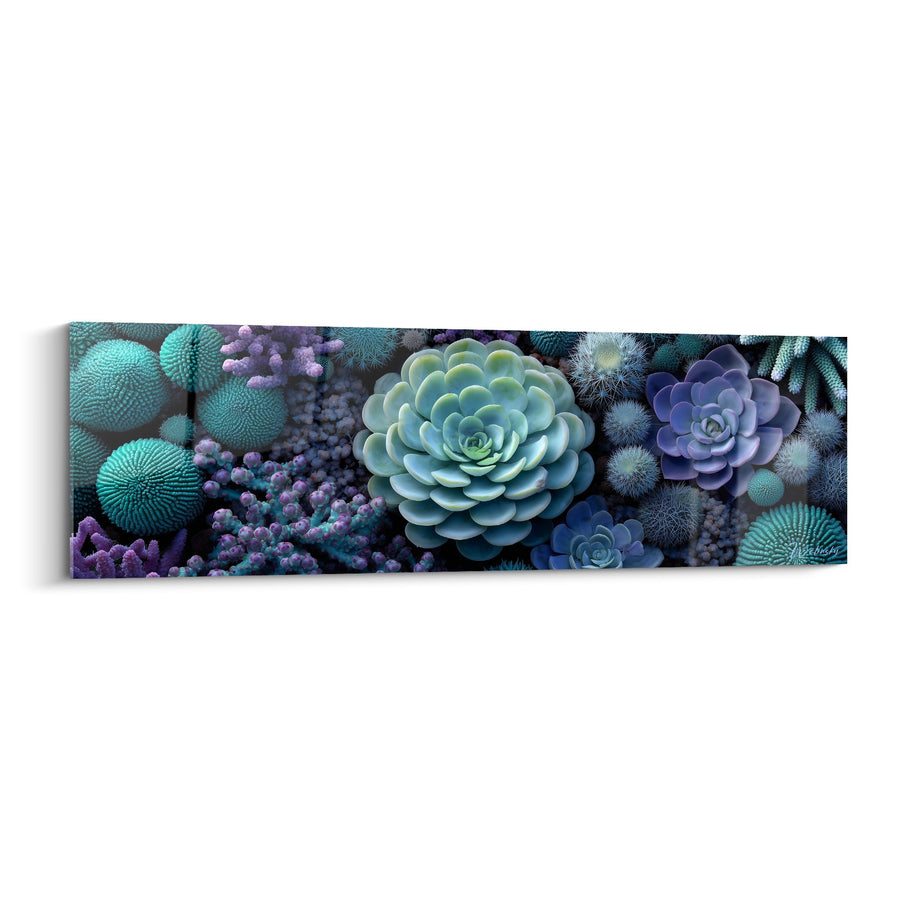 Tableau Jardin de Cactus et Succulentes aux Tons Turquoise et Améthyste - Oasis Végétale - Edition Cactus