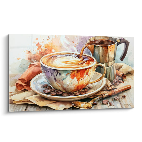 Coffee Maker Pouring Coffee Golden and Anthracite Painting - Scented Awakening - Café Edition