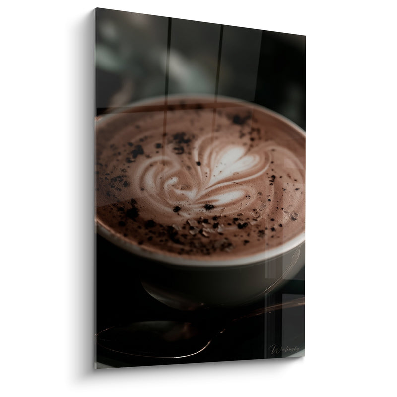 Tableau Tasse brune et crème au cœur mousseux - Éclats de cacao - Edition Café