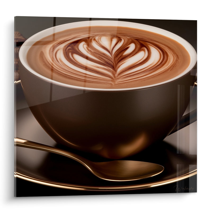Tableau Cappuccino brun et doré à la rosette - Instant matinal - Edition Café