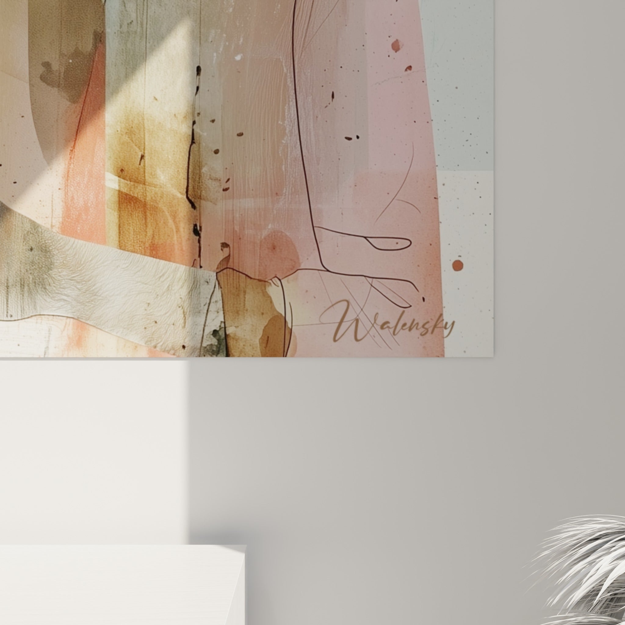 Détail de la cafetière dorée et de la vapeur blanche, empâtements et grain visibles sur la toile