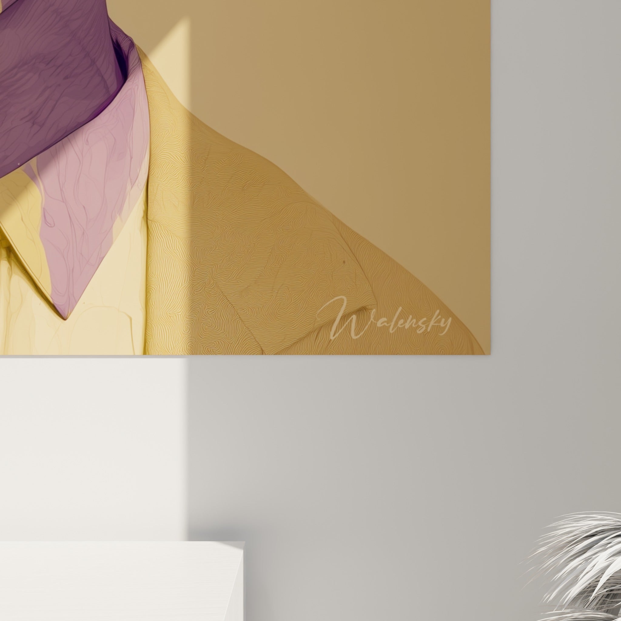 Détail de la fumée marbrée ocre et violette du tableau café, grain et coulures visibles de près