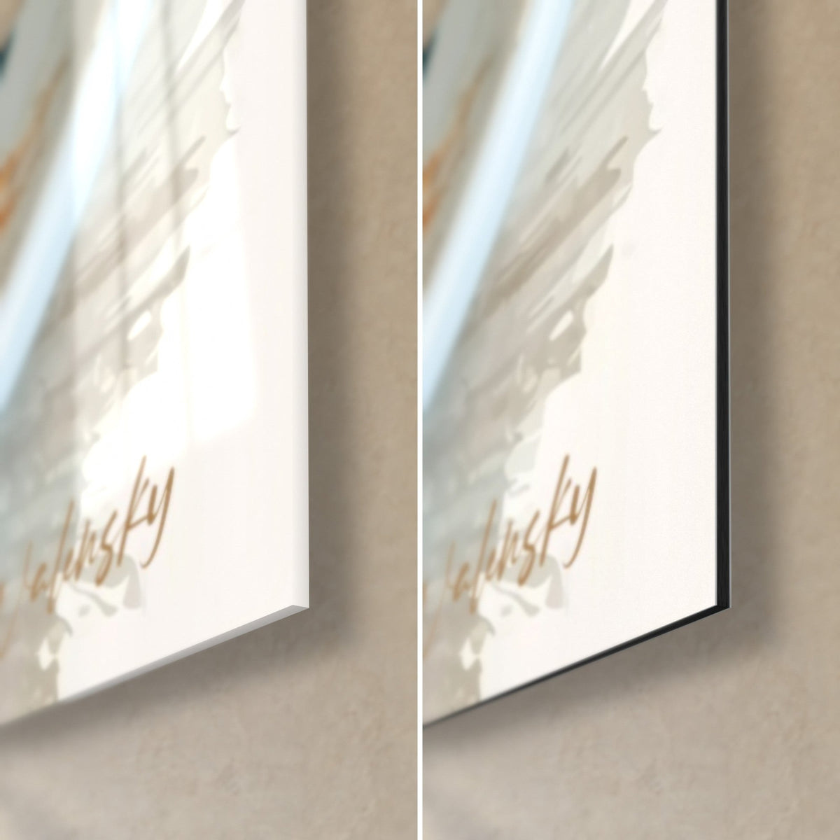 Tableau tasse de café fleurie, coin bas droit en verre brillant et alu Dibond mat, tranche de 3 mm, signature Walensky