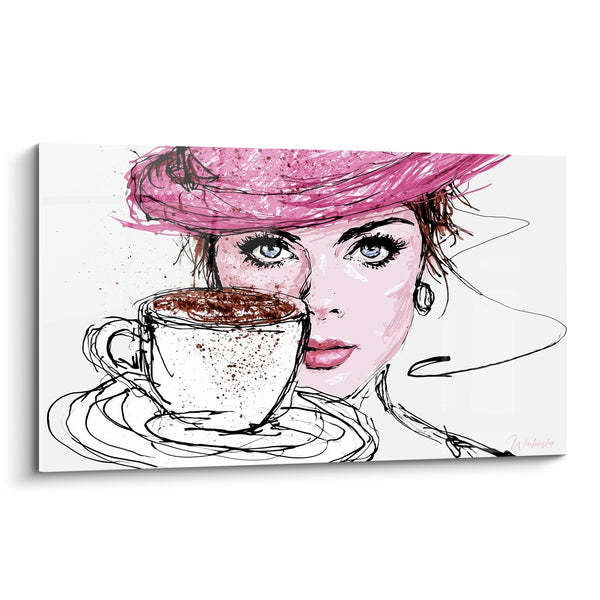 Woman with Pink Hat and Cup Painting - Elegant Break - Café Edition