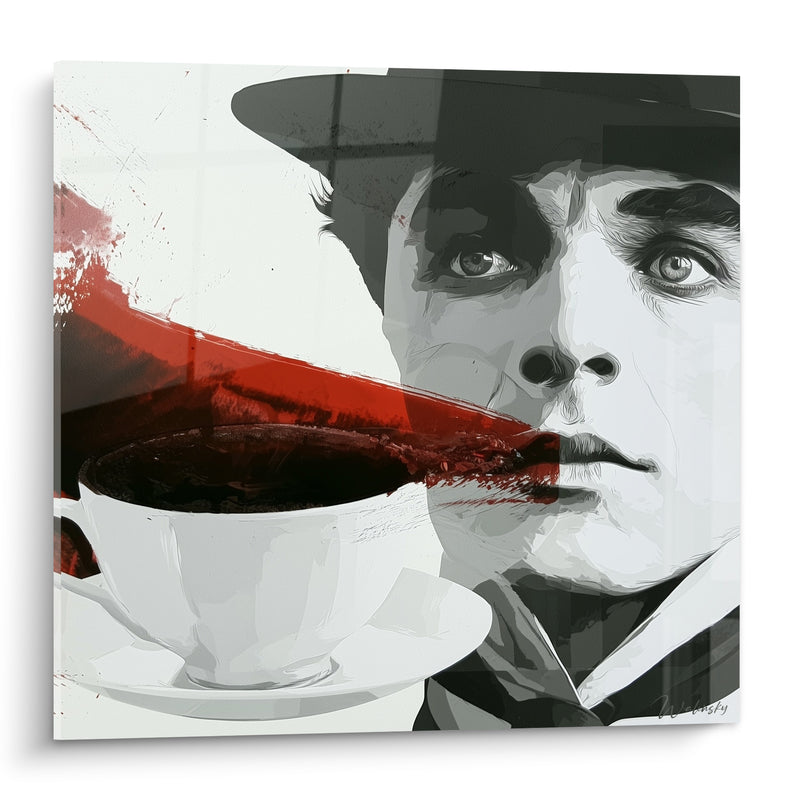 Tableau Homme au chapeau et tasse rouge - Regard sous le feutre - Edition Café