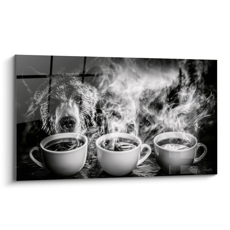Tableau Ours guettant trois tasses fumantes - Rencontre inattendue - Edition Café