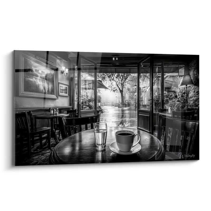 Tableau Café parisien noir et blanc pluvieux - Pause pluvieuse - Edition Café