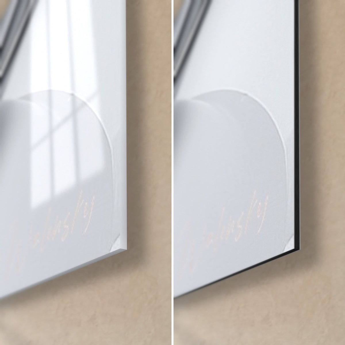 Quadro tazza nera e schiuma bianca, angolo in basso a destra: vetro acrilico lucido con riflessi, Dibond grigio opaco, spessore 3 mm