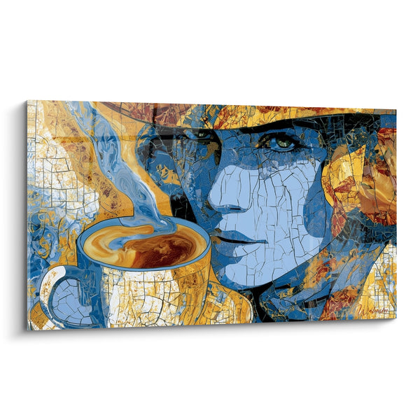 Cracked Face Painting Blue and Gold with Hat - Bluish Vapor and Green Eyes - Café Edition